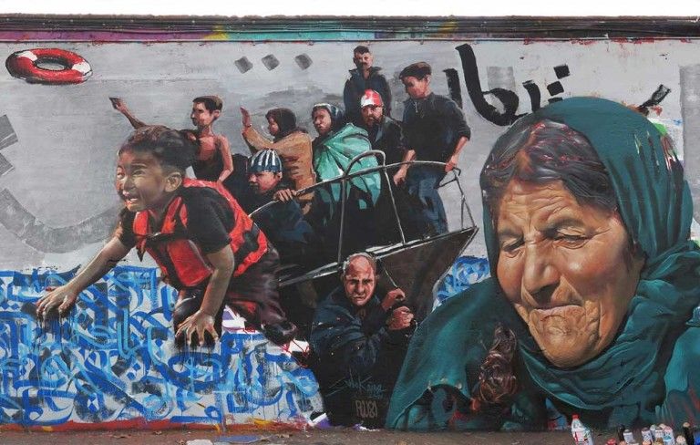 Arte urbano en Barcelona Refugiados