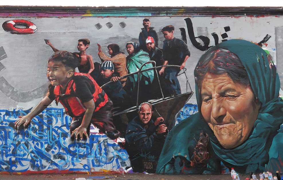 Arte urbano en Barcelona Refugiados