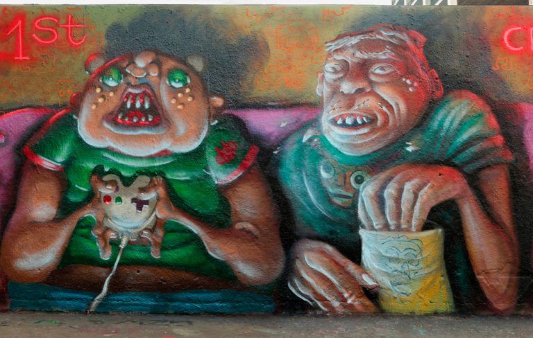 arte urbano Sebastien Waknine y Simón Vázquez tres chimeneas barcelona