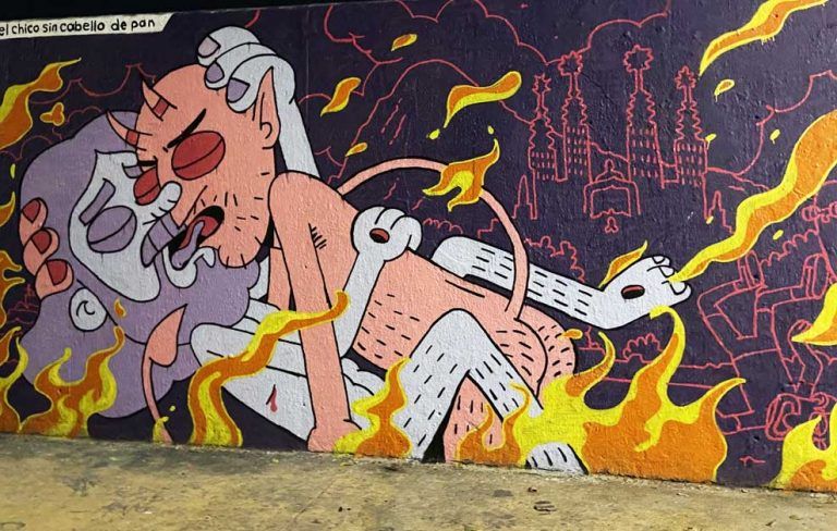 arte urbano el chico sin cabello de pan en Barcelona